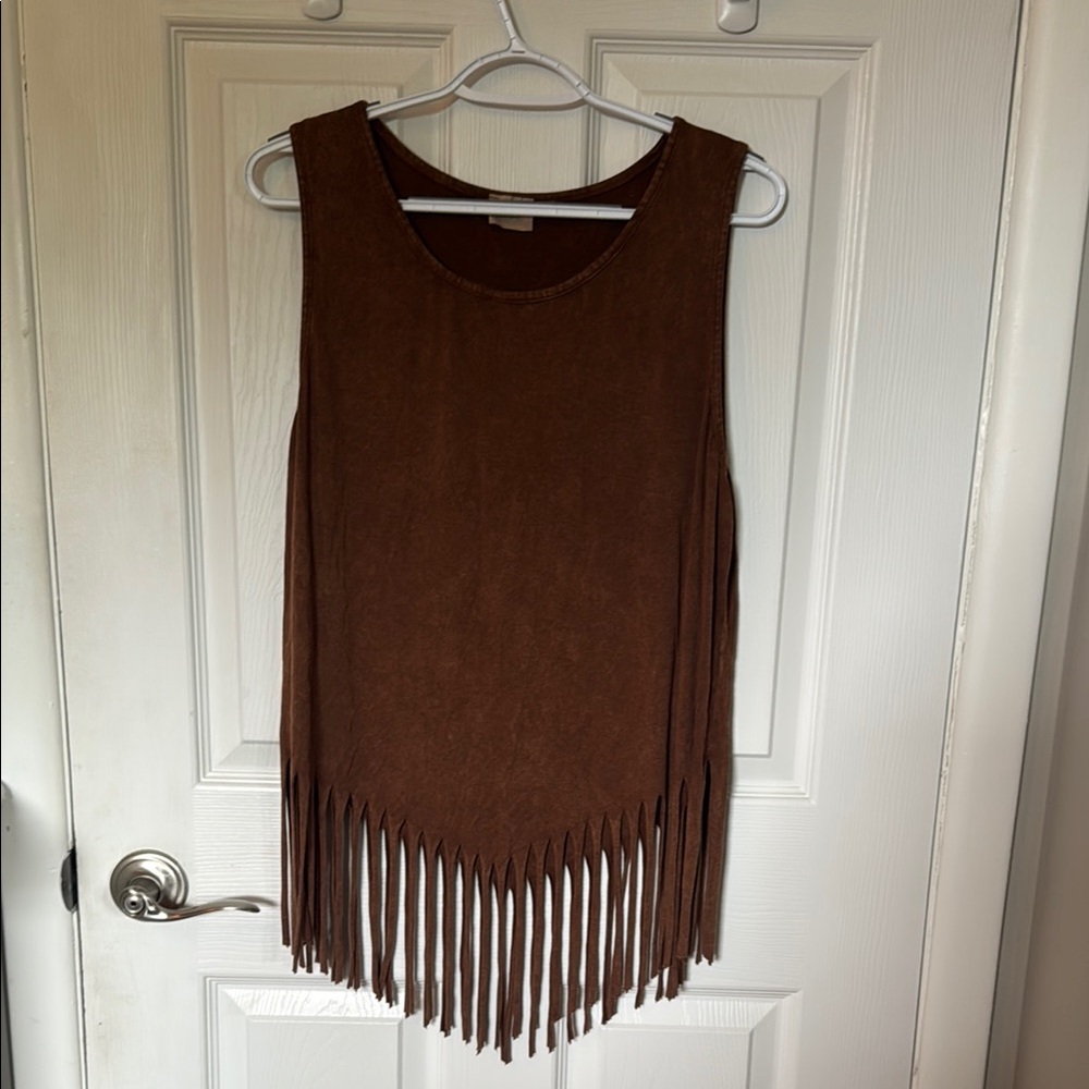 Brown Fringe Sleeveless top